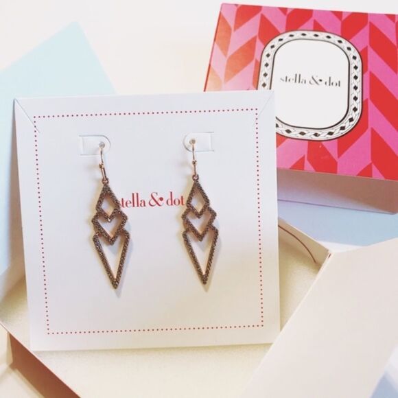 🎃 stella & dot ~ pave spear earrings rose gold ~ interlocking chevrons - Picture 2 of 9